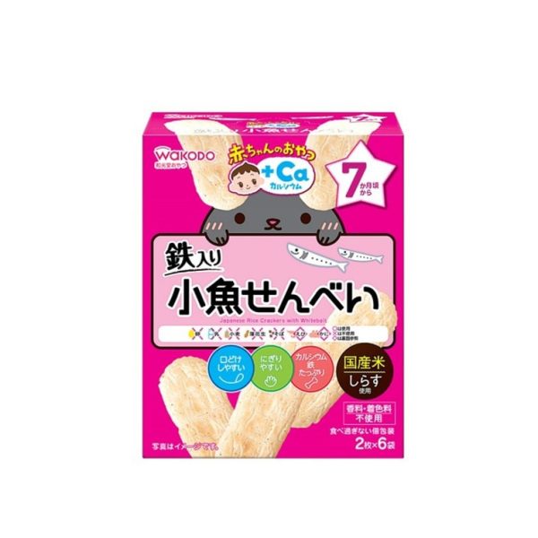 WAKODO Rice Crackers with Whitebait (7 months+) 2 pcs x 6 pouches