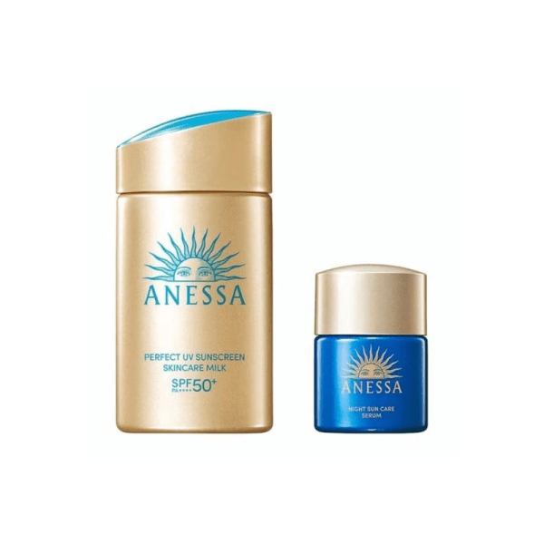 SHISEIDO ANESSA Perfect UV Sunscreen Skincare Set – Gold Bottle Sunscreen 60ml + Repair Milk 12ml