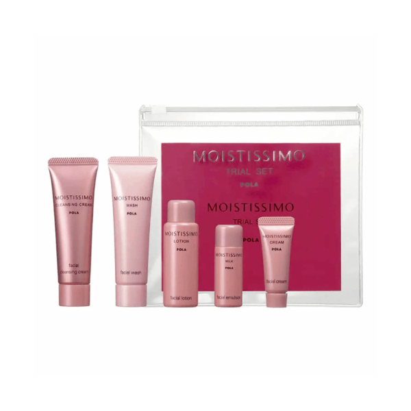 POLA Moisturizing Skincare Set – Cleansing Milk 20g + Facial Cleanser 20g + Lotion 20ml + Emulsion 8ml + Cream 4g