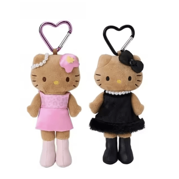 SANRIO Leopard Print Black Leather Series Plush Keychain, KT Style, Multiple Options Available