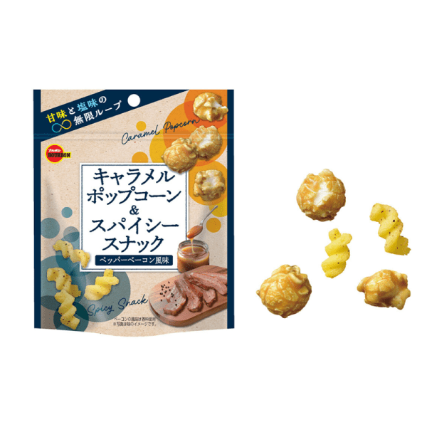 Bourbon Caramel Popcorn & Spicy Snacks Pepper Bacon Flavor 33g