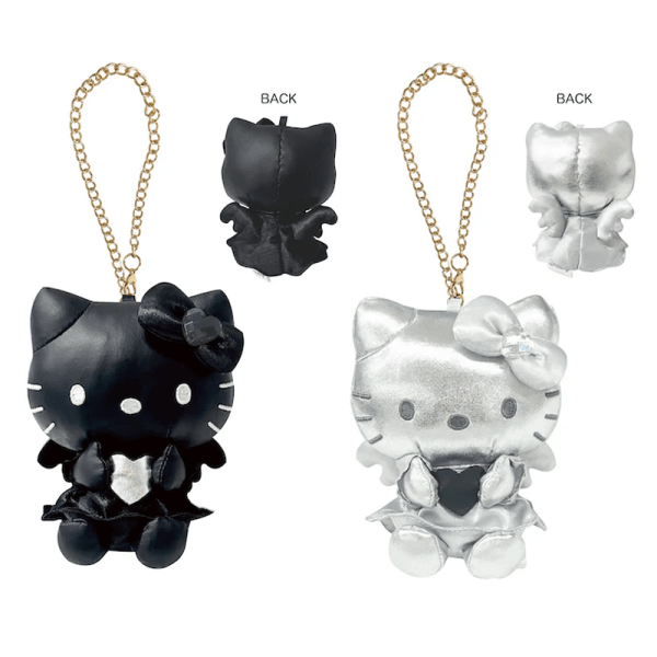 SANRIO Black Leather Long Leg KT Style Sitting Plush Pendant, Black/Silver