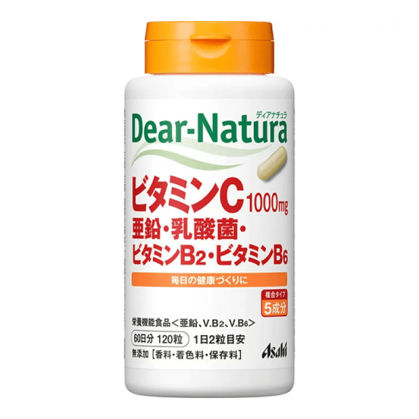 ASAHI Dear Natura Supplement (Vitamin C, Zinc, Lactic Acid, Vitamin B2, Vitamin B6), 60-day supply, 120 Capsules