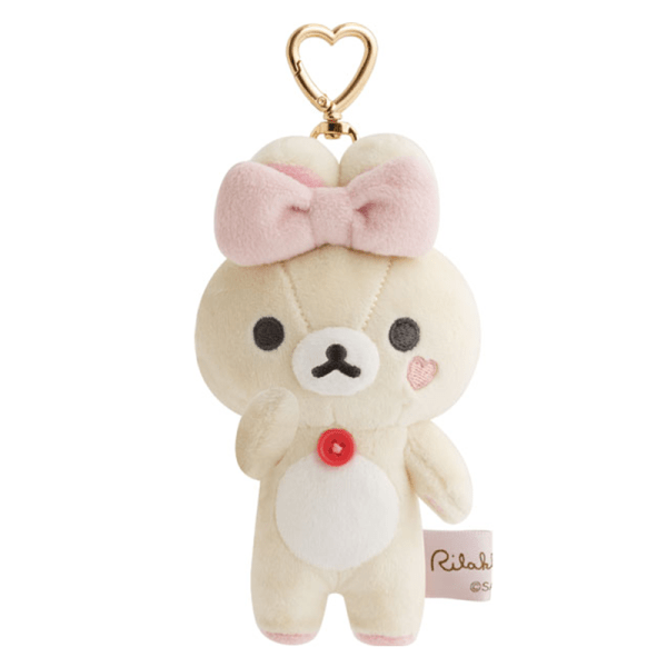 SAN-X Rilakkuma Bow Series Plush Heart Buckle Keychain for Little Bear/Little Bear