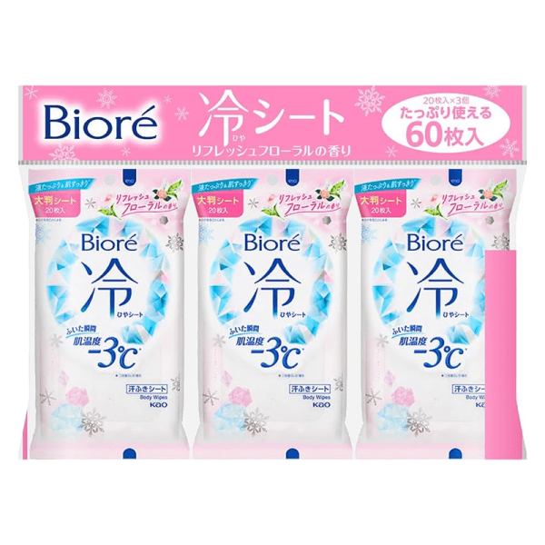 KAO BIORE Cooling Wipes, Floral Scent, 60 wipes per pack