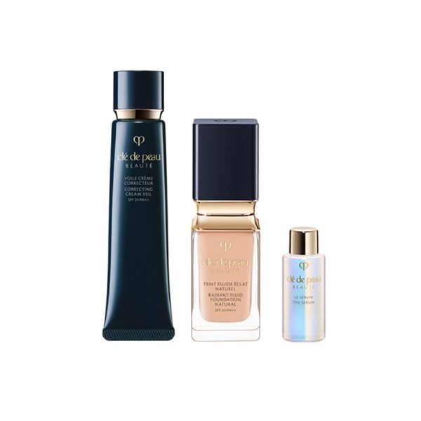 Clé de Peau Beauté Primer & Foundation Set – Protective Makeup Primer SPF25 PA++ 40g + Radiant Fluid Foundation SPF25 PA++ 35ml + Serum II 7ml (Multiple Shades Available)