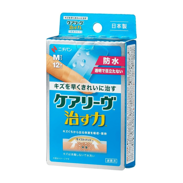 NICHIBAN Transparent Waterproof Band-Aids, Size M, 12 pieces