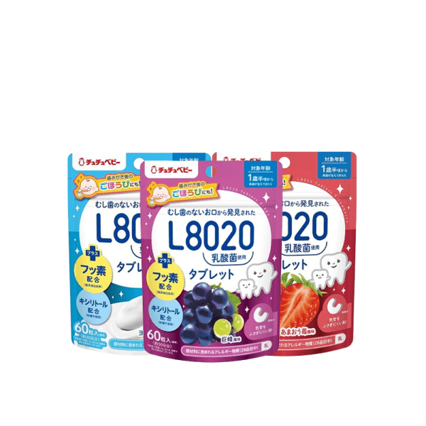 Chuchu L8020 Lactic Acid Tooth Cleaning Tablets for Kids (Kyoho Grape/Amaou Strawberry/Yogurt) 60 pcs Each