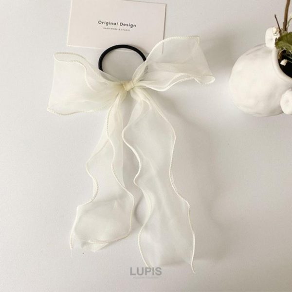 LUPIS Sheer Silk Bow Hair Tie, Ivory
