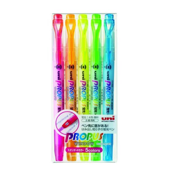 UNI Transparent Fluorescent Pen Simple 5-Color Set