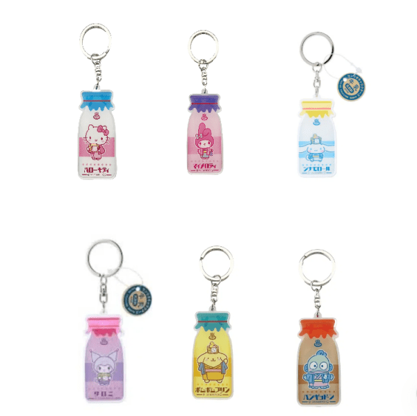 SANRIO keychains, six designs available.