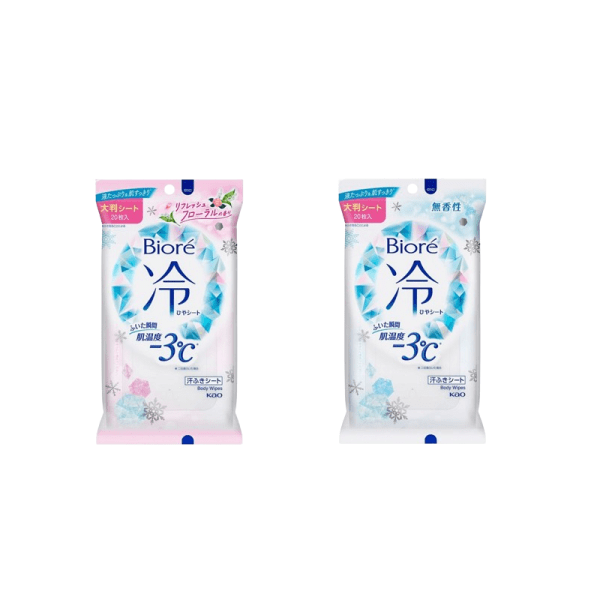 KAO Biore Cooling Wipes Unscented/Floral/Peach Scent 20 Count