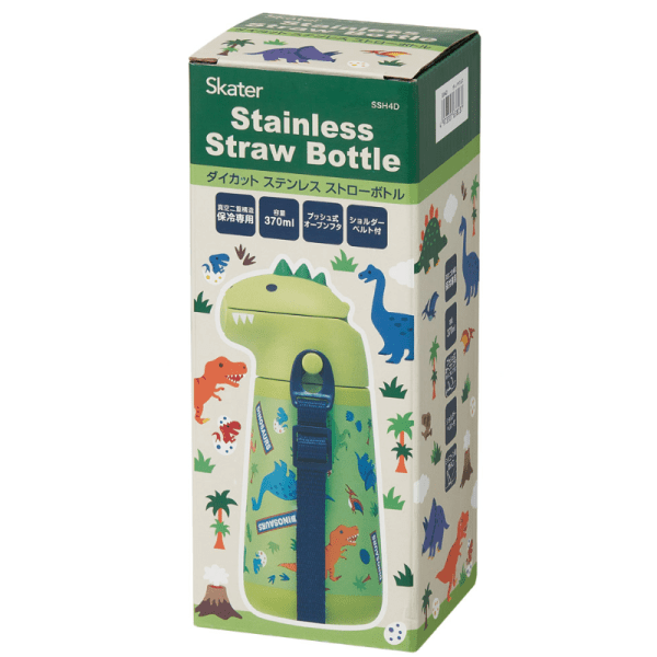 SKATER Stainless Steel Insulated Straw Drinking Cup 370ml Green Dinosaur