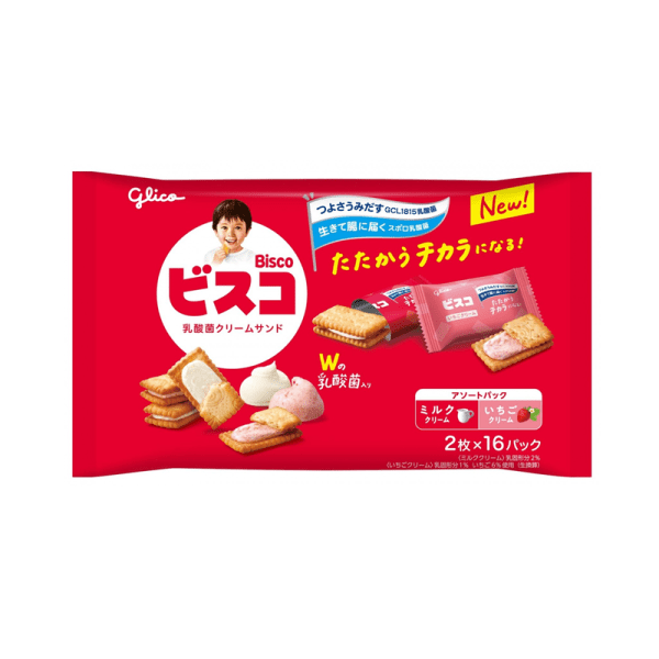 Glico Bisco Strawberry Cream Sandwich Biscuits 32 Pieces