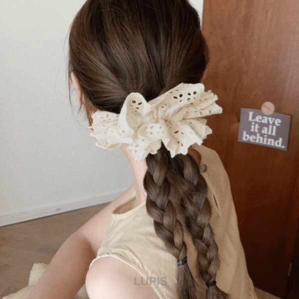 LUPIS White/Black Cotton Lace Hair Tie v2498 (Two options available)