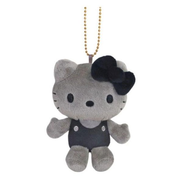 SANRIO 50th Anniversary Series Hello Kitty Plush Keychain, Black Overalls/Brown Leopard Print