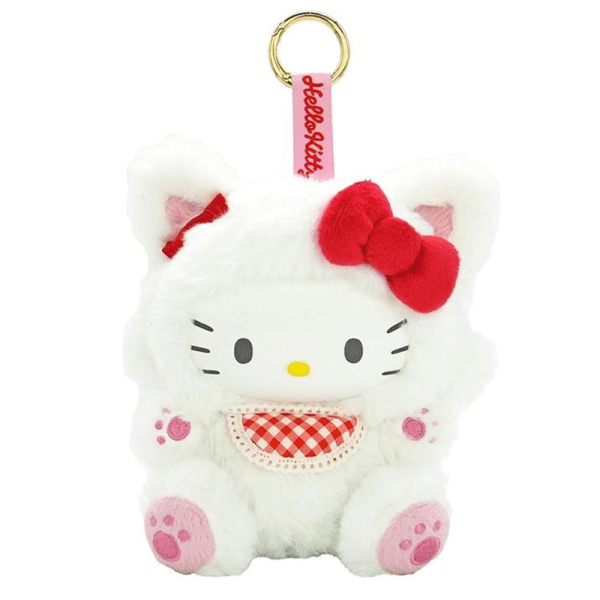 SANRIO Happy Cat Series Hello Kitty Resin Face Plush Keychain, Multiple Colors Available