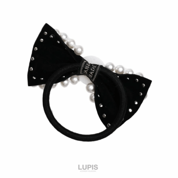 LUPIS Pearl Velvet Ribbon Hair Tie, Black, v2902