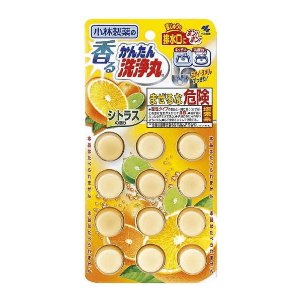 KOBAYASHI Drain Cleaner, Sewer Cleaning and Unclogging Tablets, 12 tablets, Citrus Scent