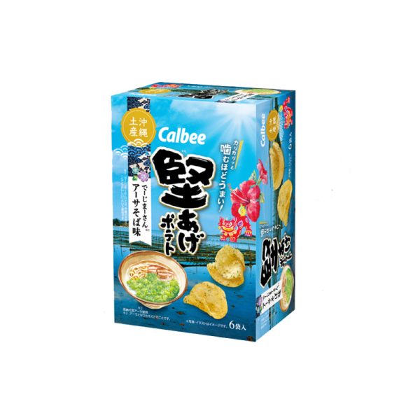 Calbee Thick-Cut Crispy Potato Chips – Super Delicious Okinawa Seaweed Soup Noodle Flavor (15g x 6 bags)