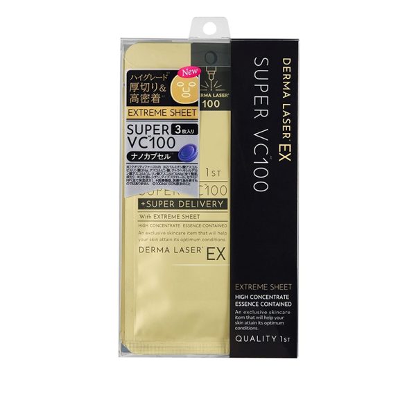 Quality 1st “Queen’s Premium” Derma Laser EX Super VC100 Face Mask, 3 Sheets