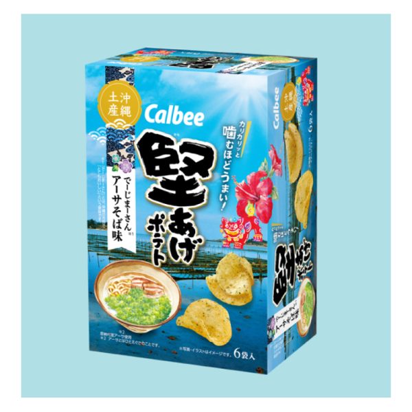 Calbee Thick-Cut Crispy Potato Chips – Super Delicious Okinawa Seaweed Soup Noodle Flavor (15g x 6 bags)