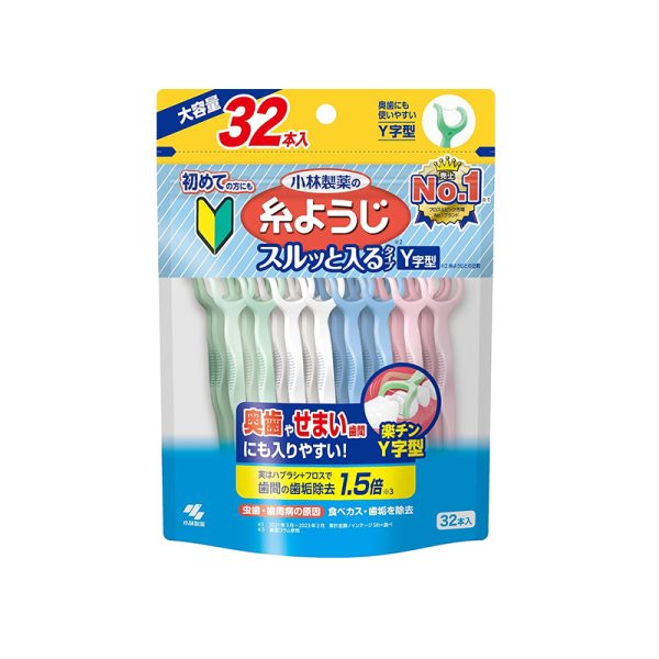 Kobayashi Pharmaceutical Dental Floss Picks, Smooth Easy-Insert Type, Y-Shaped, Large Capacity 32 Pieces