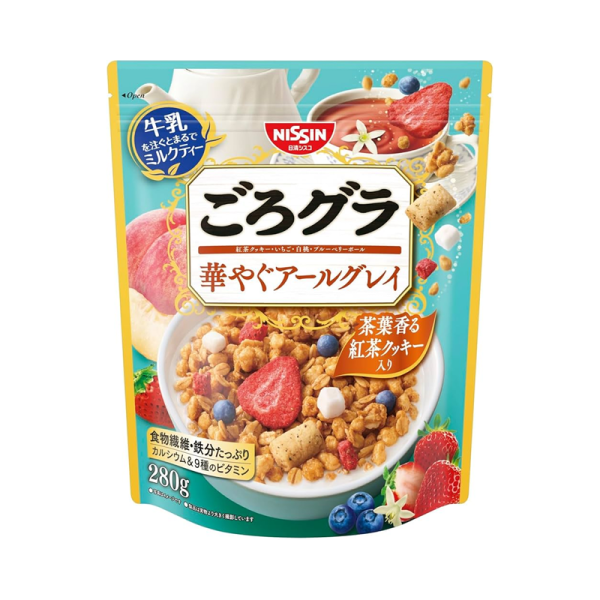 NISSIN Freeze-Dried Fruit Cereal Instant Breakfast Cereal, Earl Grey Tea Flavor, 280g