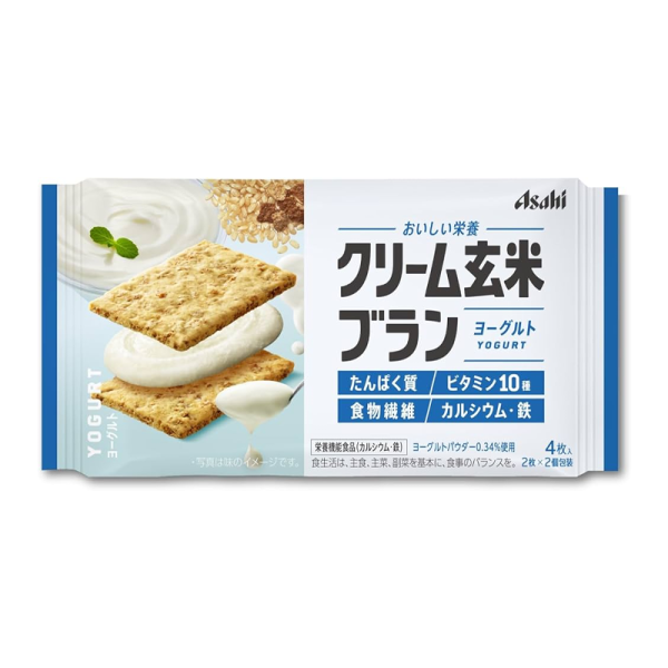 ASAHI Balance Up Genmai Bran Cream Sandwich Biscuits Yogurt Flavor 4 Pieces
