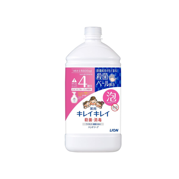 LION KIREI Plant-Based Cleansing Foaming Hand Wash,Light Scent / Floral Scent / Fruity Scent, 800ml Refill Pack