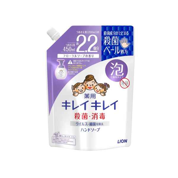 LION Kirei Medicated Foaming Hand Soap, Floral Soap Scent/Fruit Mix Scent, Refill, 450mL